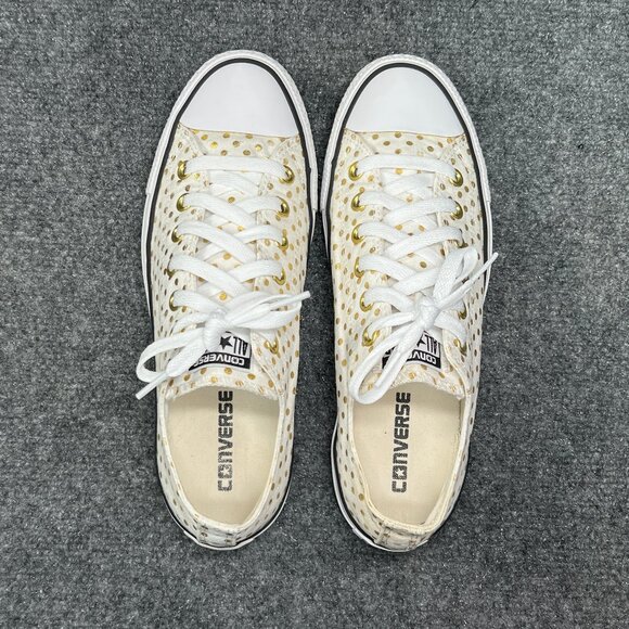 Converse Sneakers Womens Size 9 Cream Canvas Gold Chuck Taylor All Star Low Lace - Picture 8 of 12